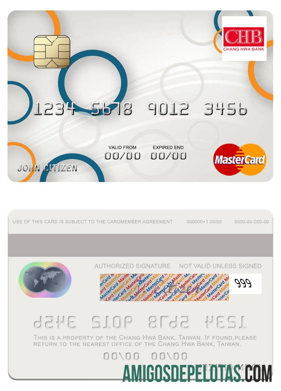 Cartão Mastercard do Banco Chang Hwa de Taiwan amostra